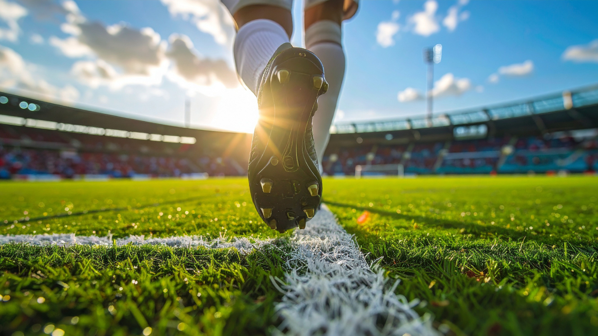 Soccer player planting a cleat on the field